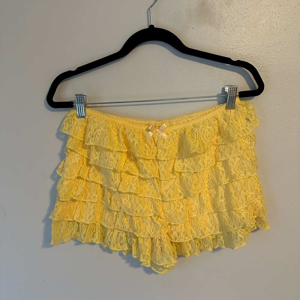 Yellow Lace Ruffle Shorts